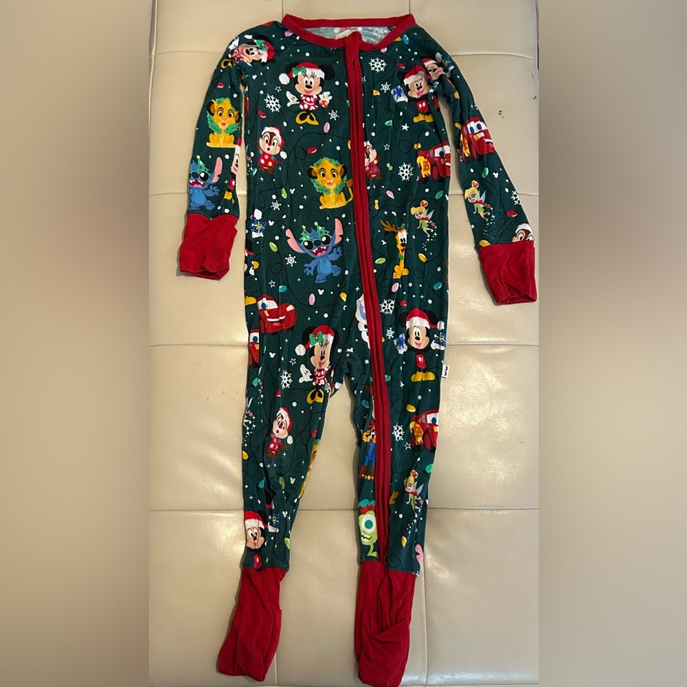Little Sleepies Disney Christmas Party zippy 12-18 months EUC